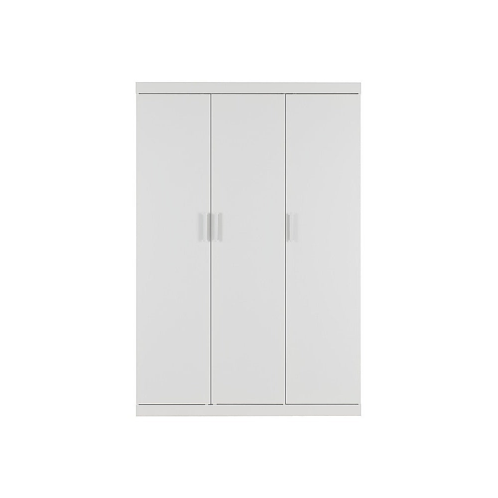 3 Door White Wardrobe – White Handles, Hanging Rail & Shelves - Image 6