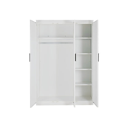 3 Door White Wardrobe – Black Handles, Hanging Rail & Shelves - Image 2