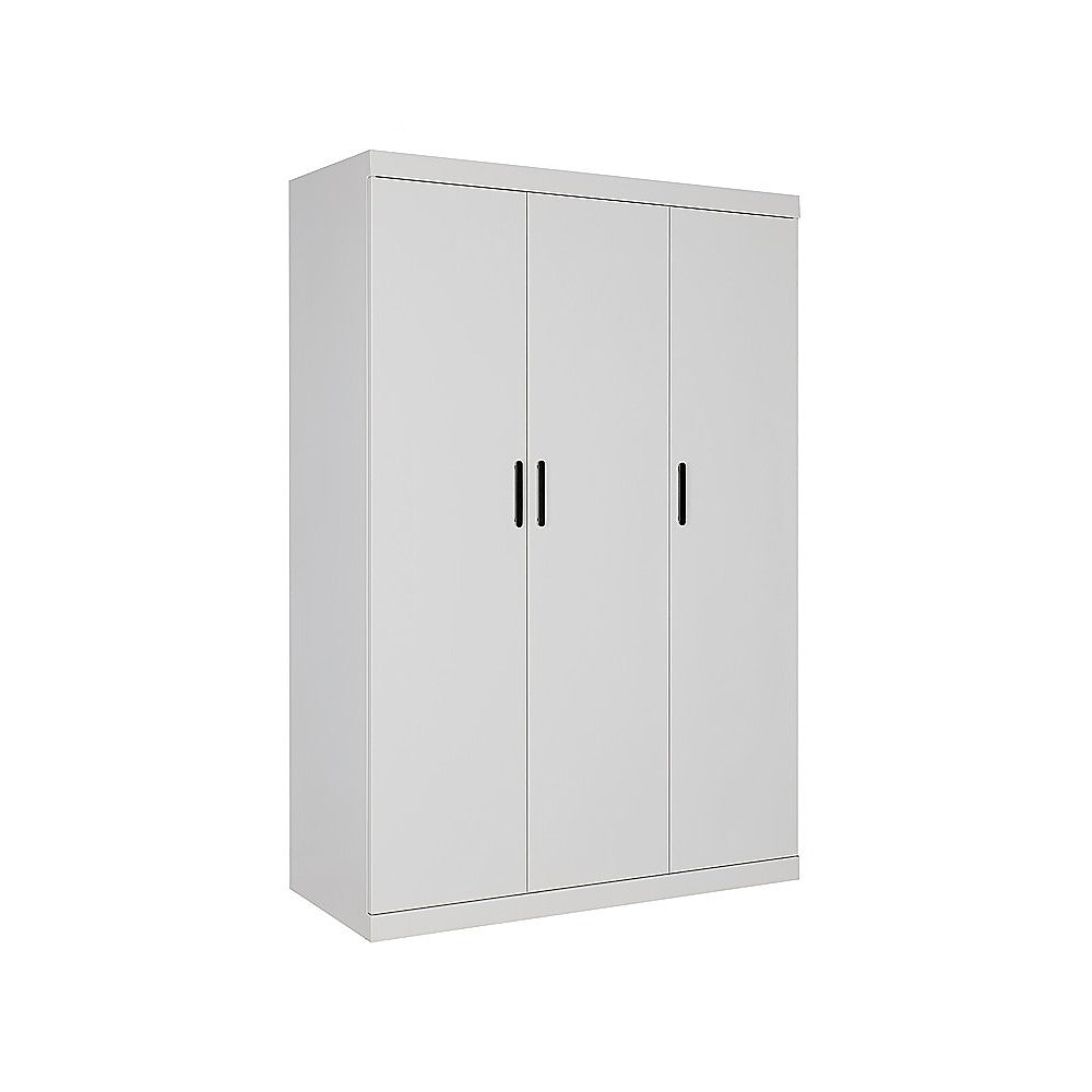 3 Door White Wardrobe – Black Handles, Hanging Rail & Shelves - Image 3