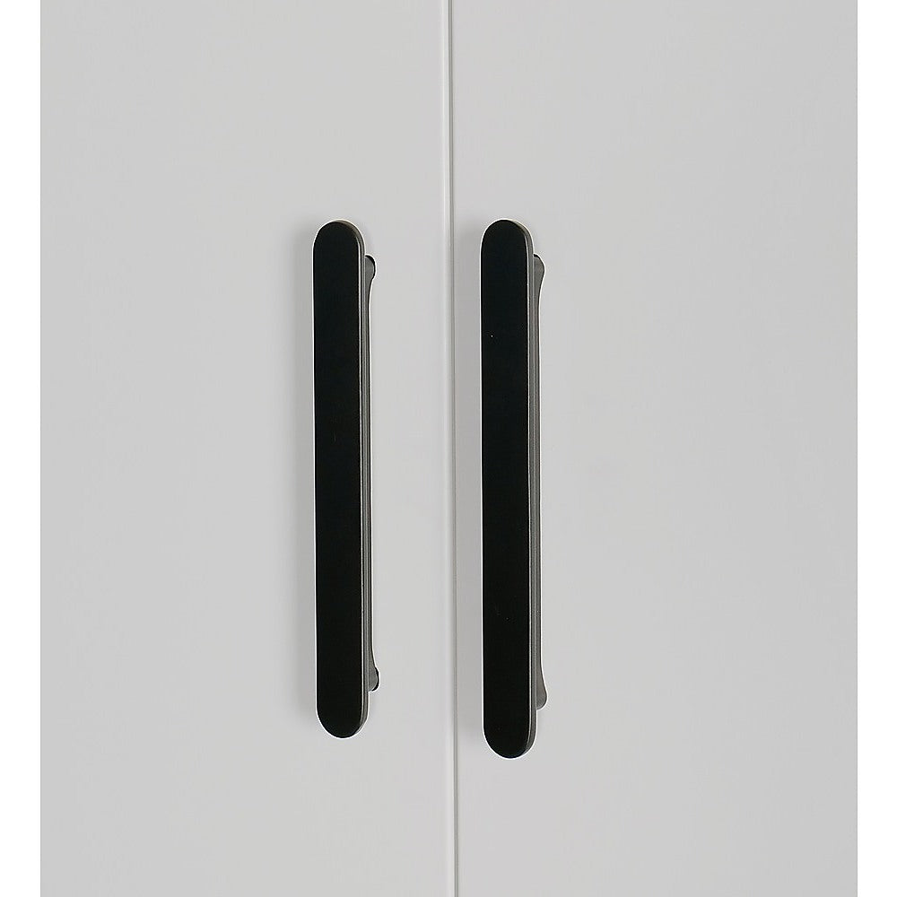3 Door White Wardrobe – Black Handles, Hanging Rail & Shelves - Image 4