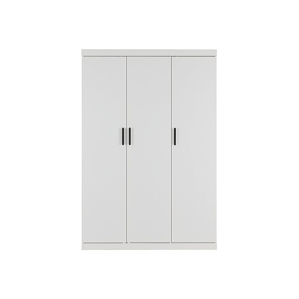 3 Door White Wardrobe – Black Handles, Hanging Rail & Shelves - Image 5