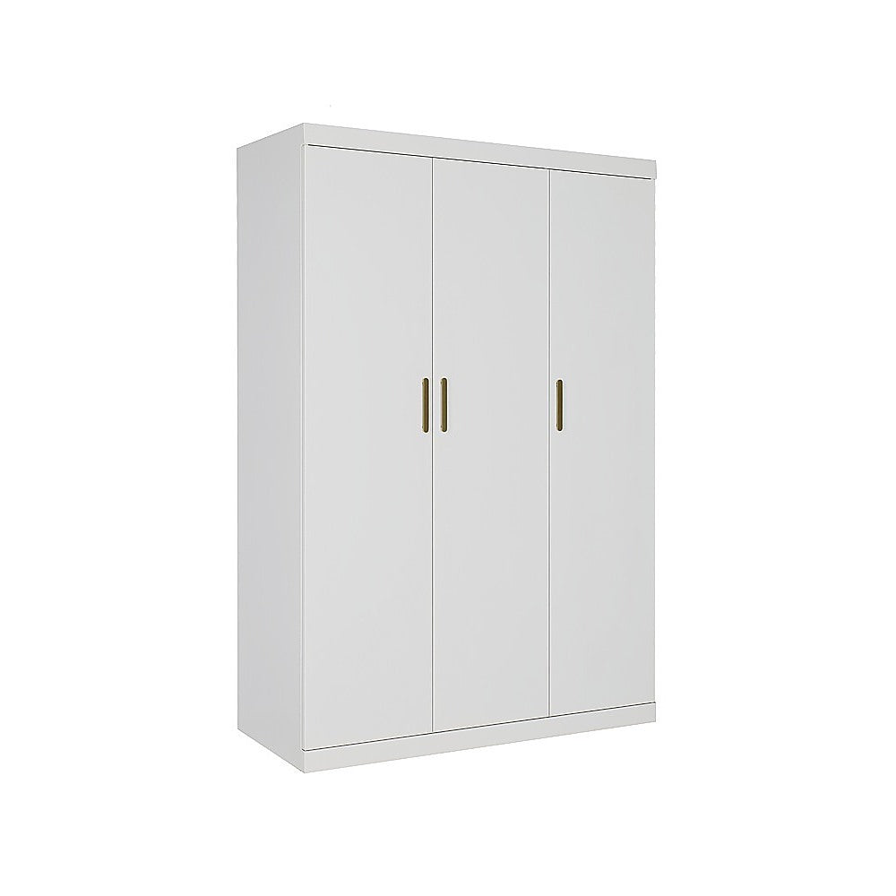 3 Door White Wardrobe – Gold Handles, Hanging Rail & Shelves - Image 2
