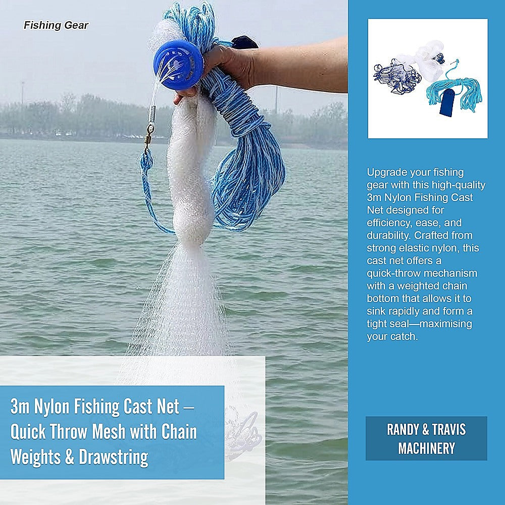 3m Nylon Fishing Cast Net – Quick Throw Mesh with Chain Weights & Drawstring - Image 8