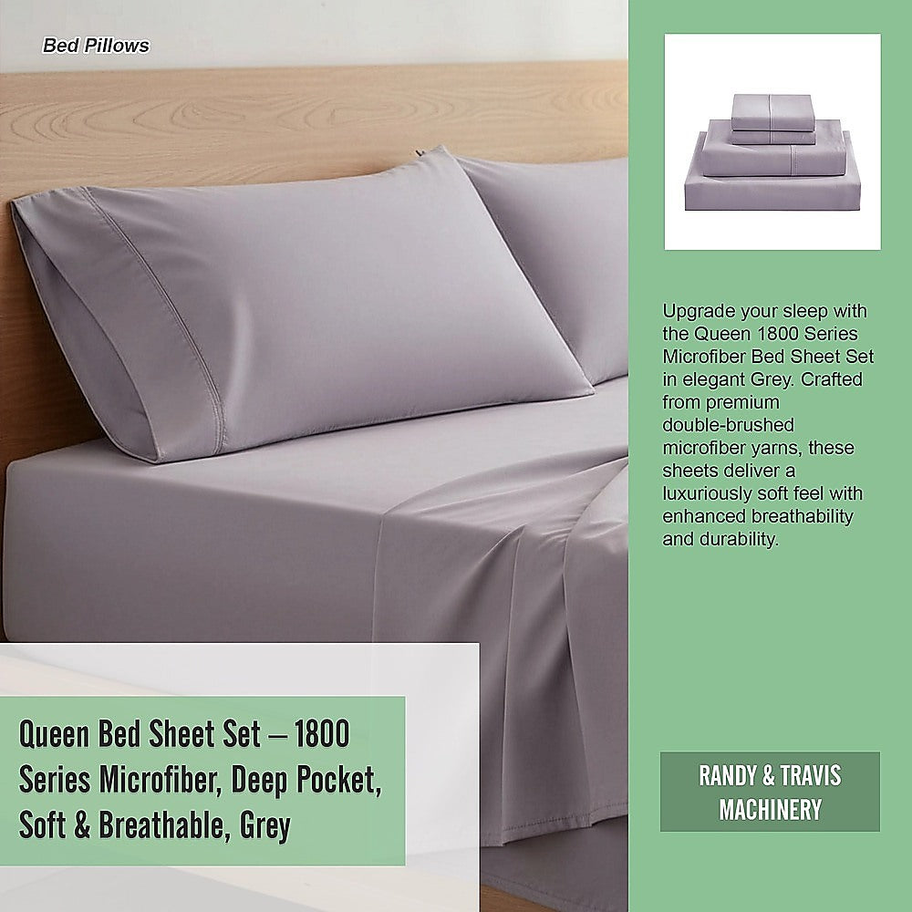 Queen Bed Sheet Set – 1800 Series Microfiber, Deep Pocket, Soft & Breathable, Grey - Image 9
