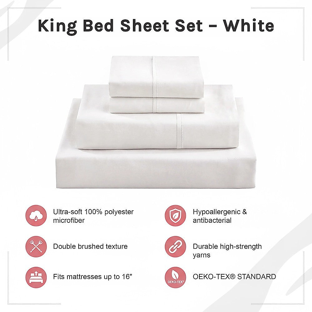 King Bed Sheet Set – 1800 Series Microfiber, Deep Pocket, Soft & Breathable, White - Image 8