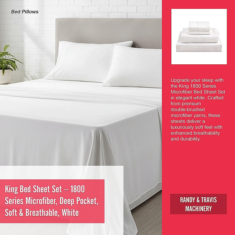 King Bed Sheet Set – 1800 Series Microfiber, Deep Pocket, Soft & Breathable, White - Image 9