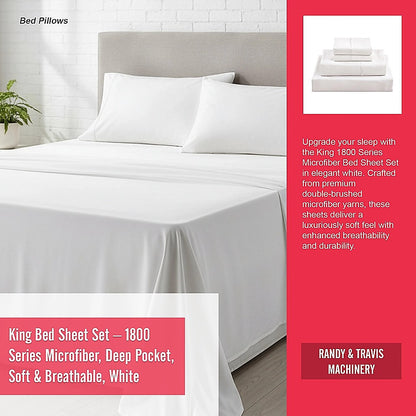 King Bed Sheet Set – 1800 Series Microfiber, Deep Pocket, Soft & Breathable, White - Image 9