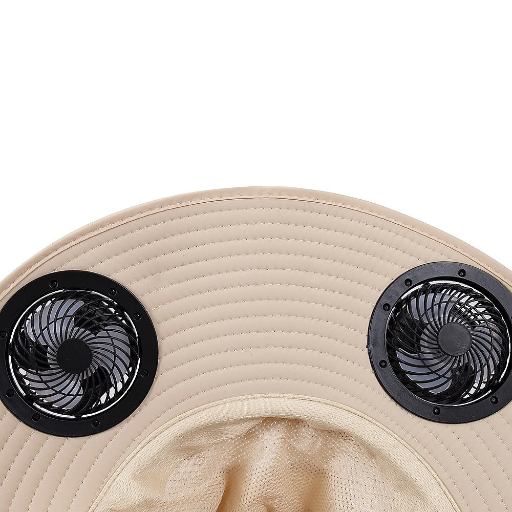 Solar & USB Powered Cooling Hat with Dual Fan – Khaki Outdoor Sun Hat - Image 4