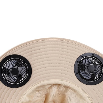 Solar & USB Powered Cooling Hat with Dual Fan – Khaki Outdoor Sun Hat - Image 4