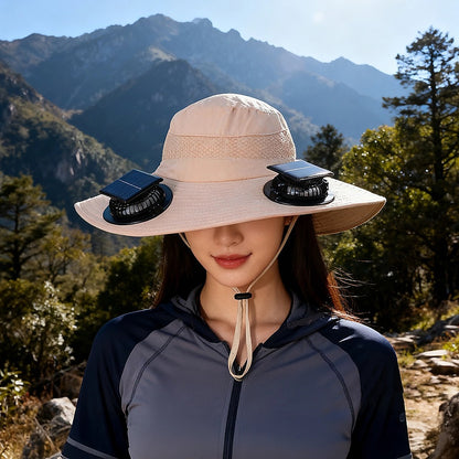 Solar & USB Powered Cooling Hat with Dual Fan – Khaki Outdoor Sun Hat - Image 5