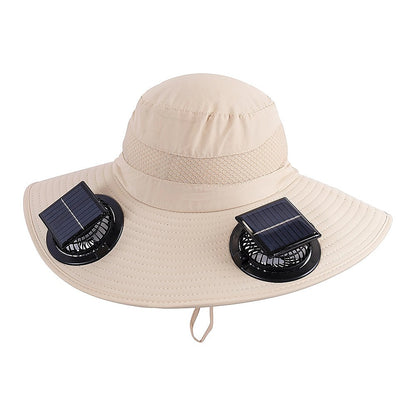 Solar & USB Powered Cooling Hat with Dual Fan – Khaki Outdoor Sun Hat - Image 6