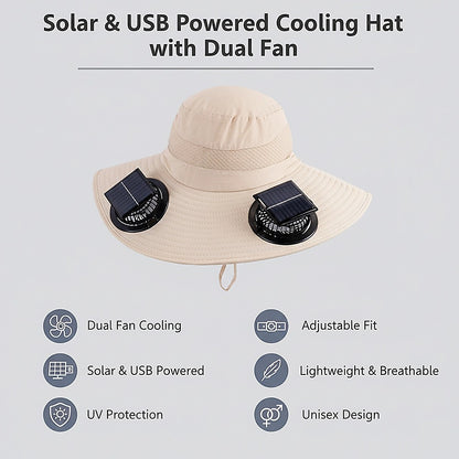 Solar & USB Powered Cooling Hat with Dual Fan – Khaki Outdoor Sun Hat - Image 9