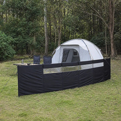 Camping Windbreak with Clear Windows & Carry Bag 725x140cm Black Outdoor Privacy Shelter - Image 3