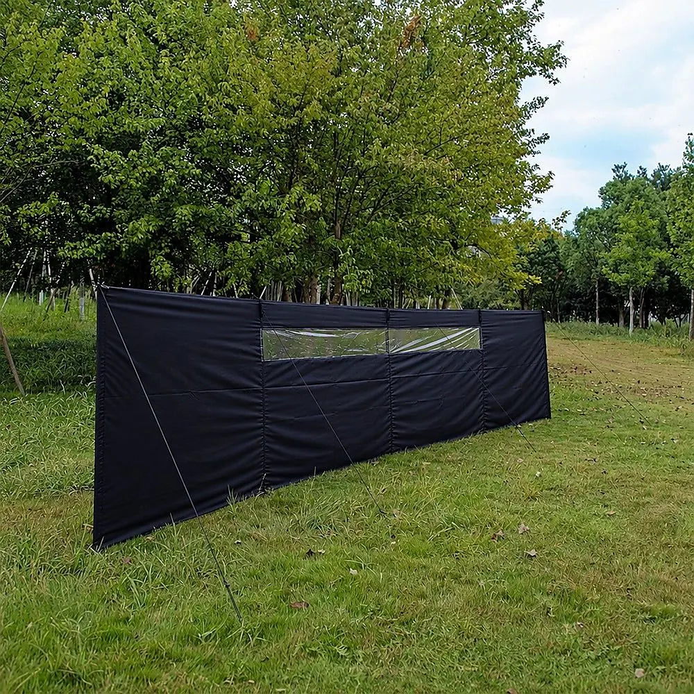 Camping Windbreak with Clear Windows & Carry Bag 725x140cm Black Outdoor Privacy Shelter - Image 4
