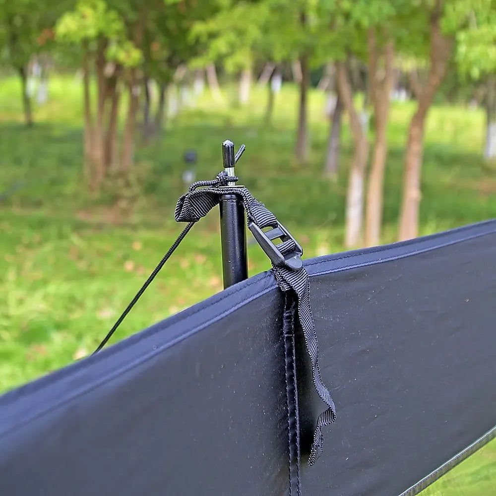 Camping Windbreak with Clear Windows & Carry Bag 725x140cm Black Outdoor Privacy Shelter - Image 5