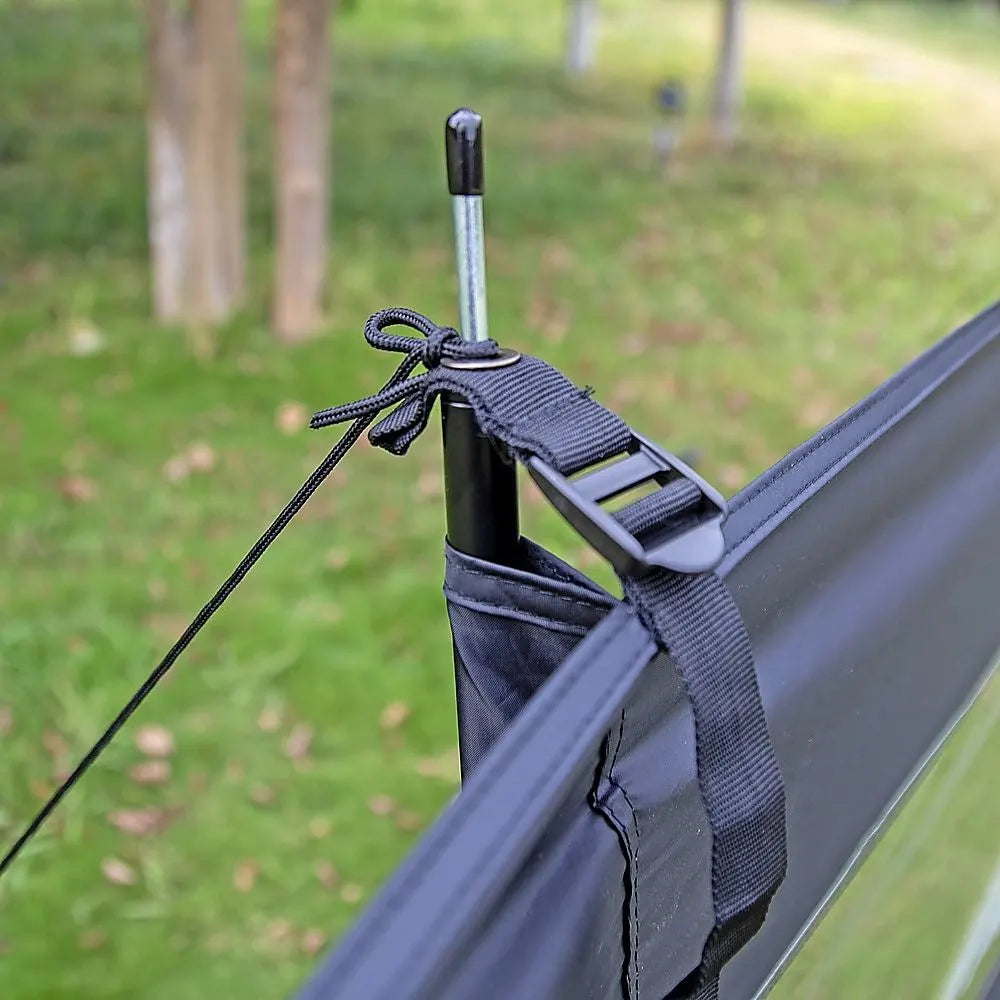 Camping Windbreak with Clear Windows & Carry Bag 725x140cm Black Outdoor Privacy Shelter - Image 7