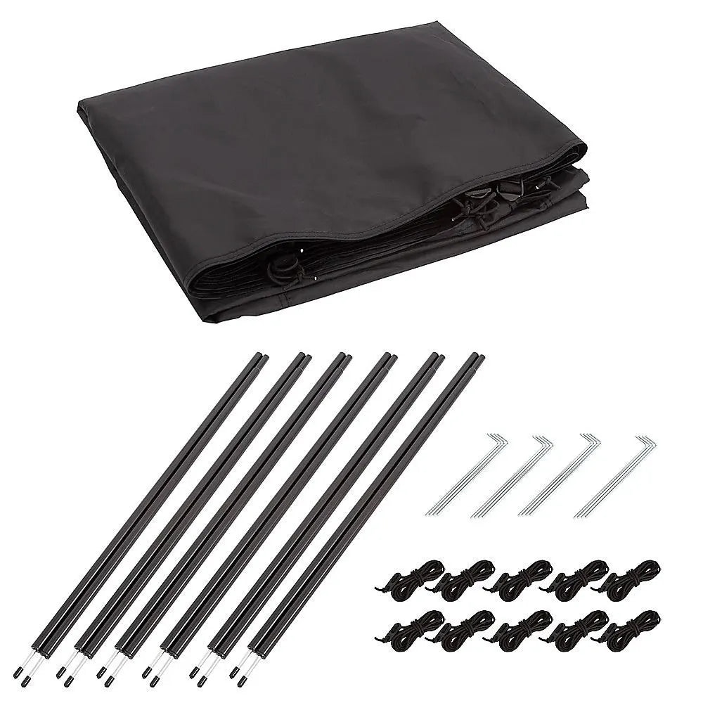 Camping Windbreak with Clear Windows & Carry Bag 725x140cm Black Outdoor Privacy Shelter - Image 8