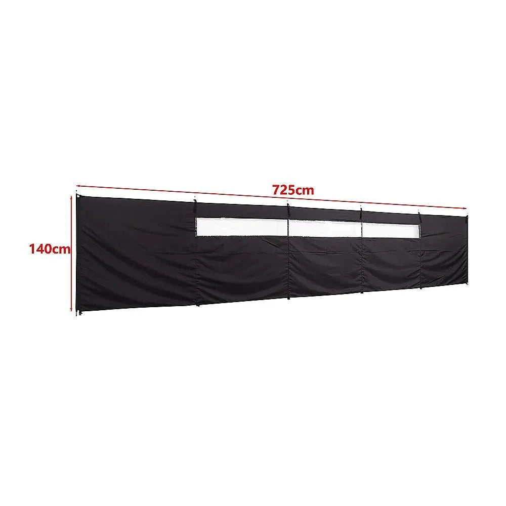 Camping Windbreak with Clear Windows & Carry Bag 725x140cm Black Outdoor Privacy Shelter - Image 9