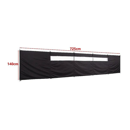 Camping Windbreak with Clear Windows & Carry Bag 725x140cm Black Outdoor Privacy Shelter - Image 9