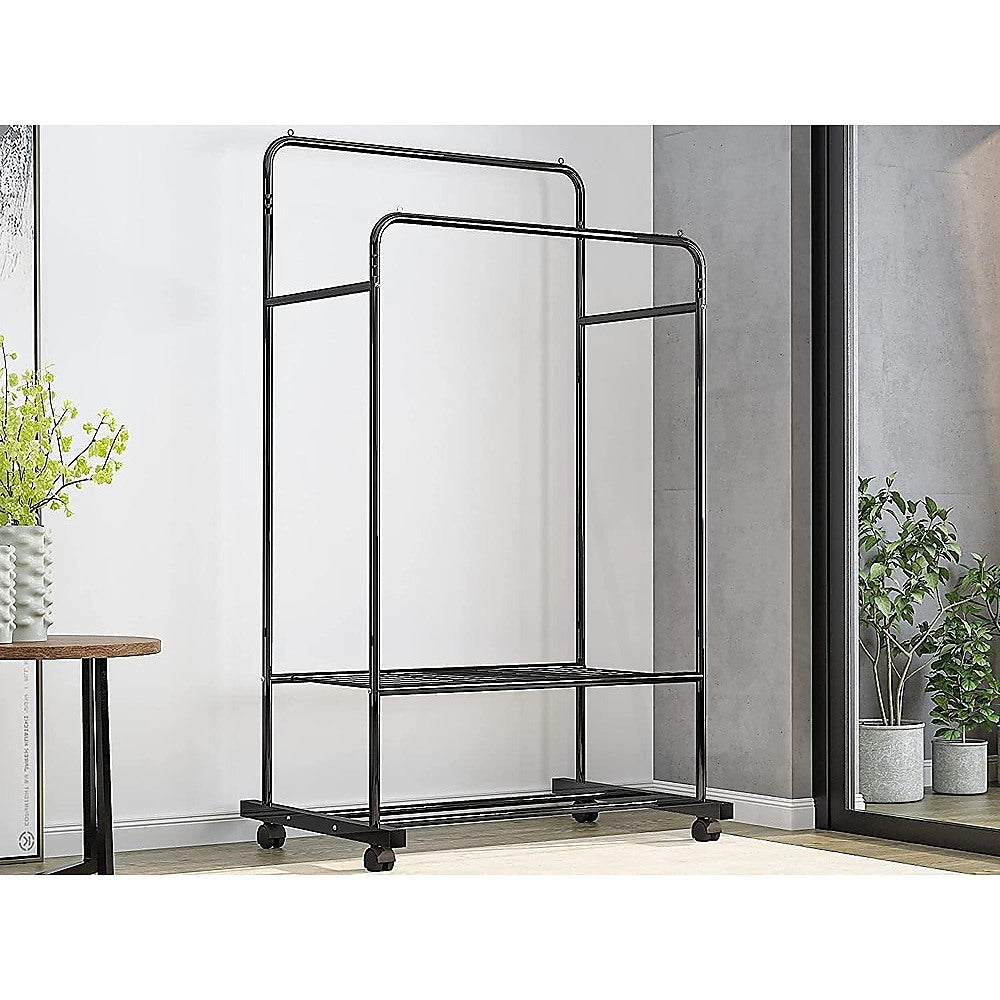 Double Clothes Rack Metal Garment Rail 80x154cm – Heavy Duty Hanging Shelf Storage - Image 2