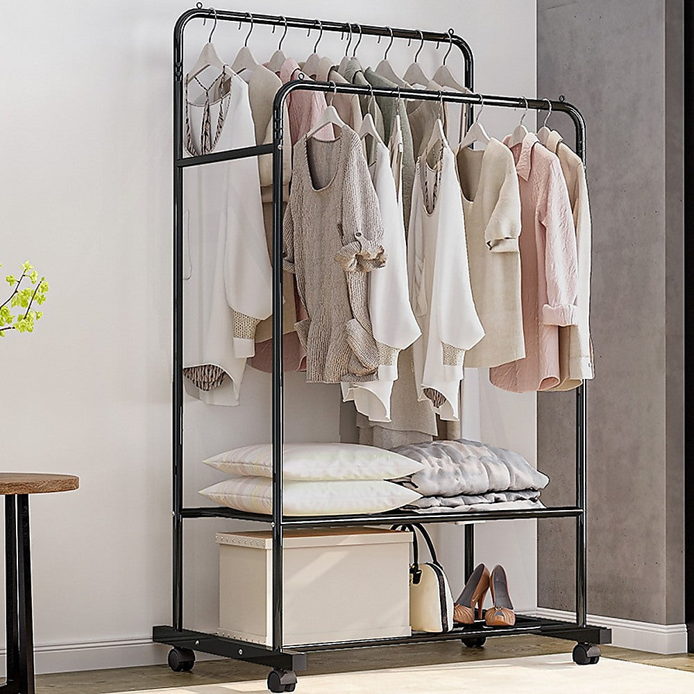 Double Clothes Rack Metal Garment Rail 80x154cm – Heavy Duty Hanging Shelf Storage - Image 5
