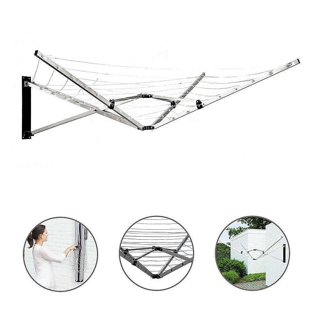 26m Folding Dryer for Laundry & Washing - Wall Mounted 5 Arm Clothes Airer - Image 5