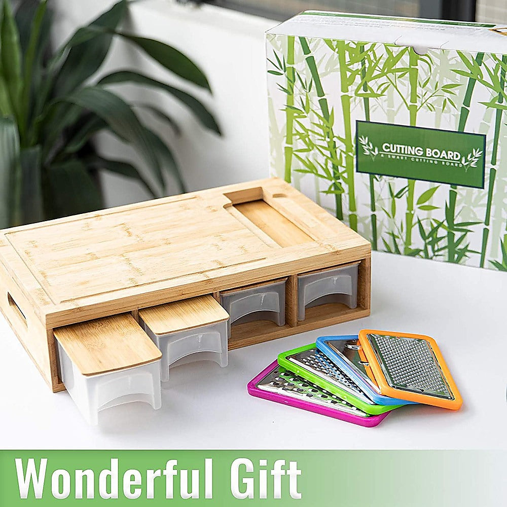 Bamboo Cutting Board Set with Graters & Containers – Food Prep Station - Image 4
