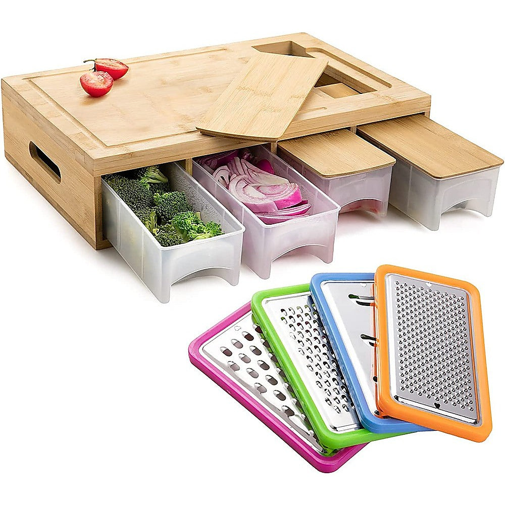 Bamboo Cutting Board Set with Graters & Containers – Food Prep Station - Image 9