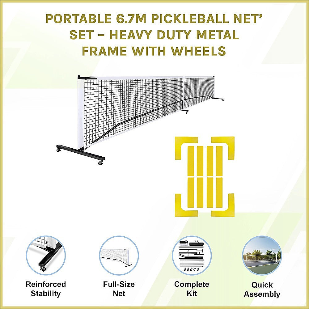 Portable 6.7m Pickleball Net Set – Heavy Duty Metal Frame with Wheels - Image 7