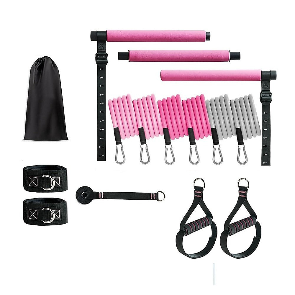 14pc Pilates Bar Kit with Resistance Bands & Belt – Home Fitness Pedal Puller