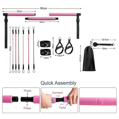 14pc Pilates Bar Kit with Resistance Bands & Belt – Home Fitness Pedal Puller - Image 5