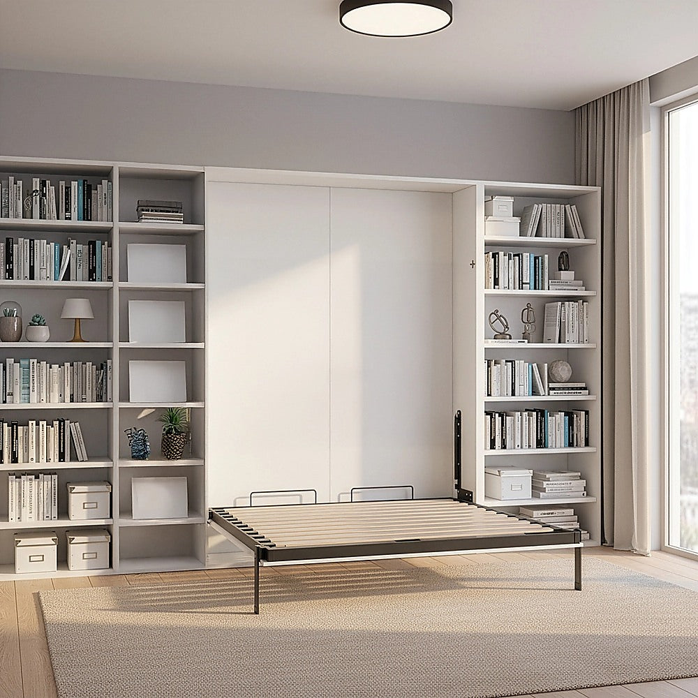 Double Wall Bed in White Gloss – Space Saving Murphy Bed Kit with Silver Door Handle - Image 9