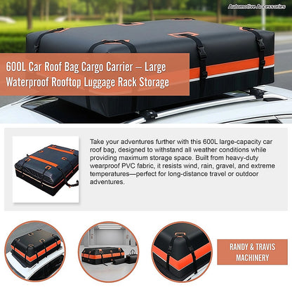 600L Car Roof Bag Cargo Carrier – Large Waterproof Rooftop Luggage Rack Storage - Image 5