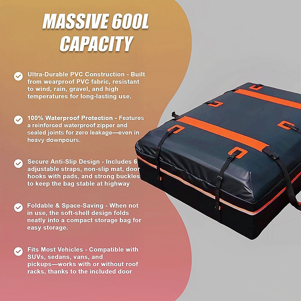 600L Car Roof Bag Cargo Carrier – Large Waterproof Rooftop Luggage Rack Storage - Image 7