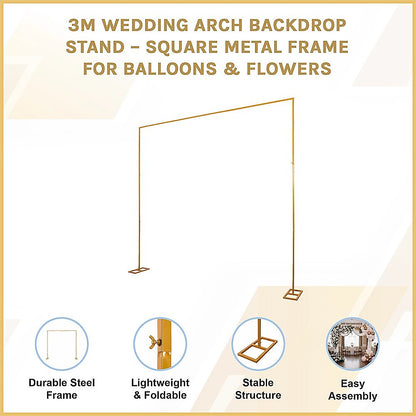 3m Wedding Arch Backdrop Stand – Square Metal Frame for Balloons & Flowers - Image 3