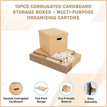 10Pcs Corrugated Cardboard Storage Boxes – Multi-Purpose Organising Cartons - Image 3
