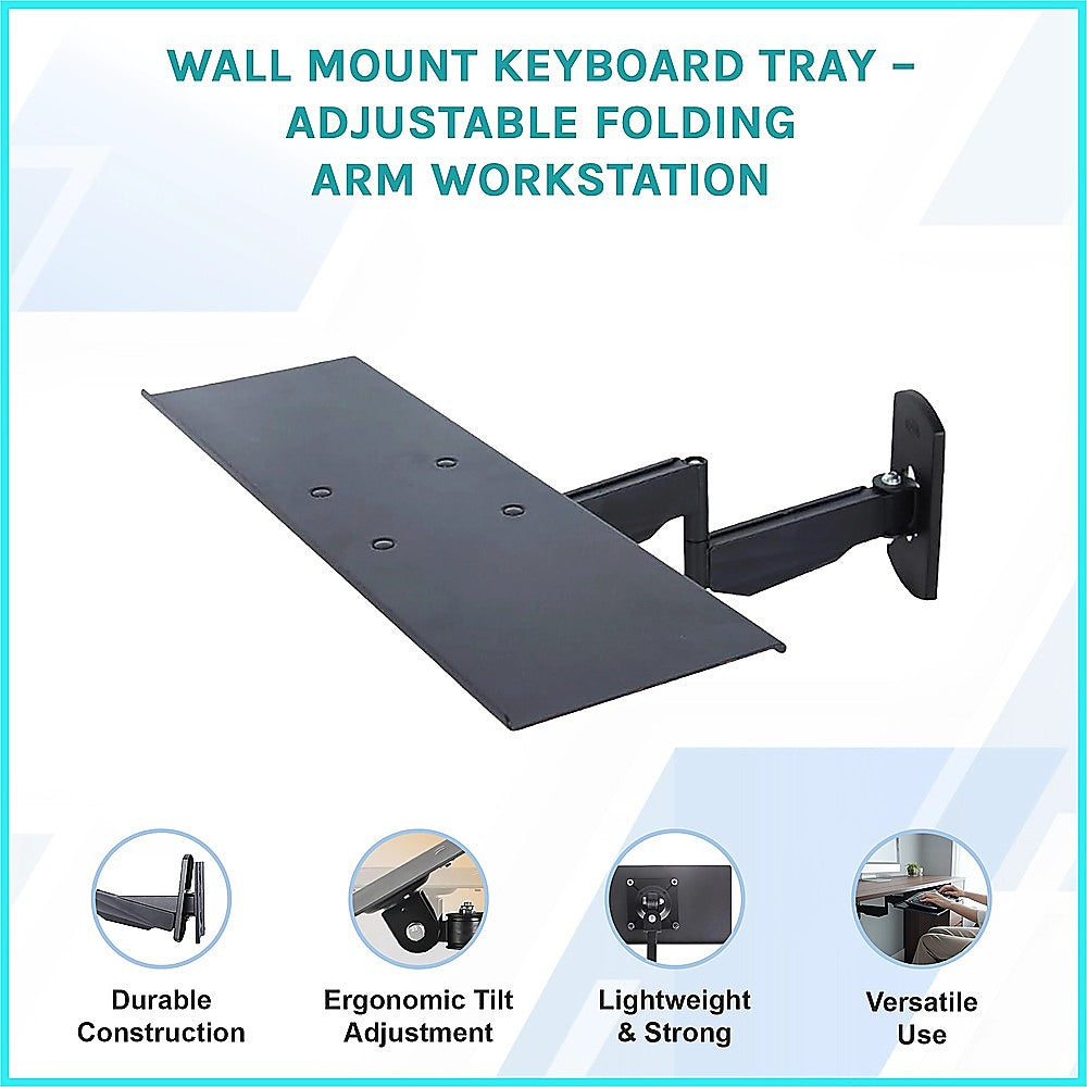 Wall Mount Keyboard Tray – Adjustable Folding Arm Workstation - Image 3