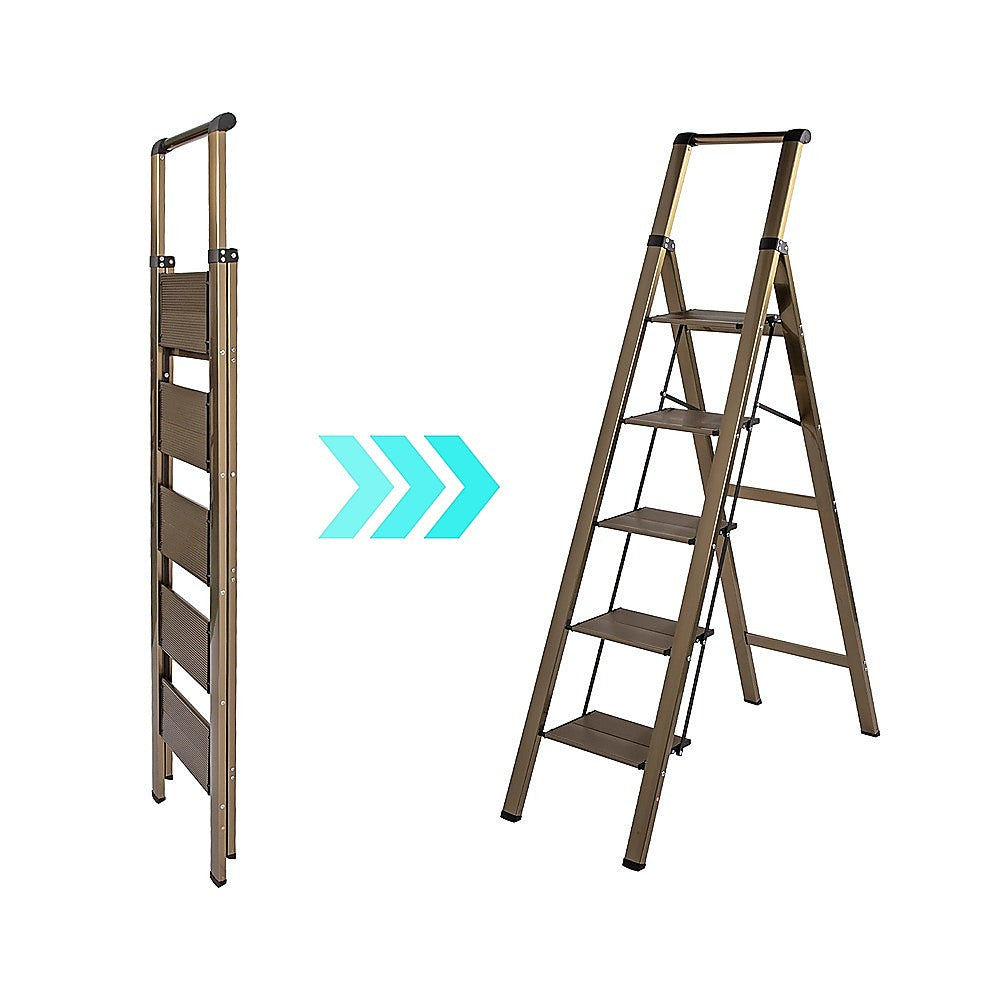 5 Step Ladder – Foldable Lightweight Aluminium with Anti-Slip Pedals - Image 8