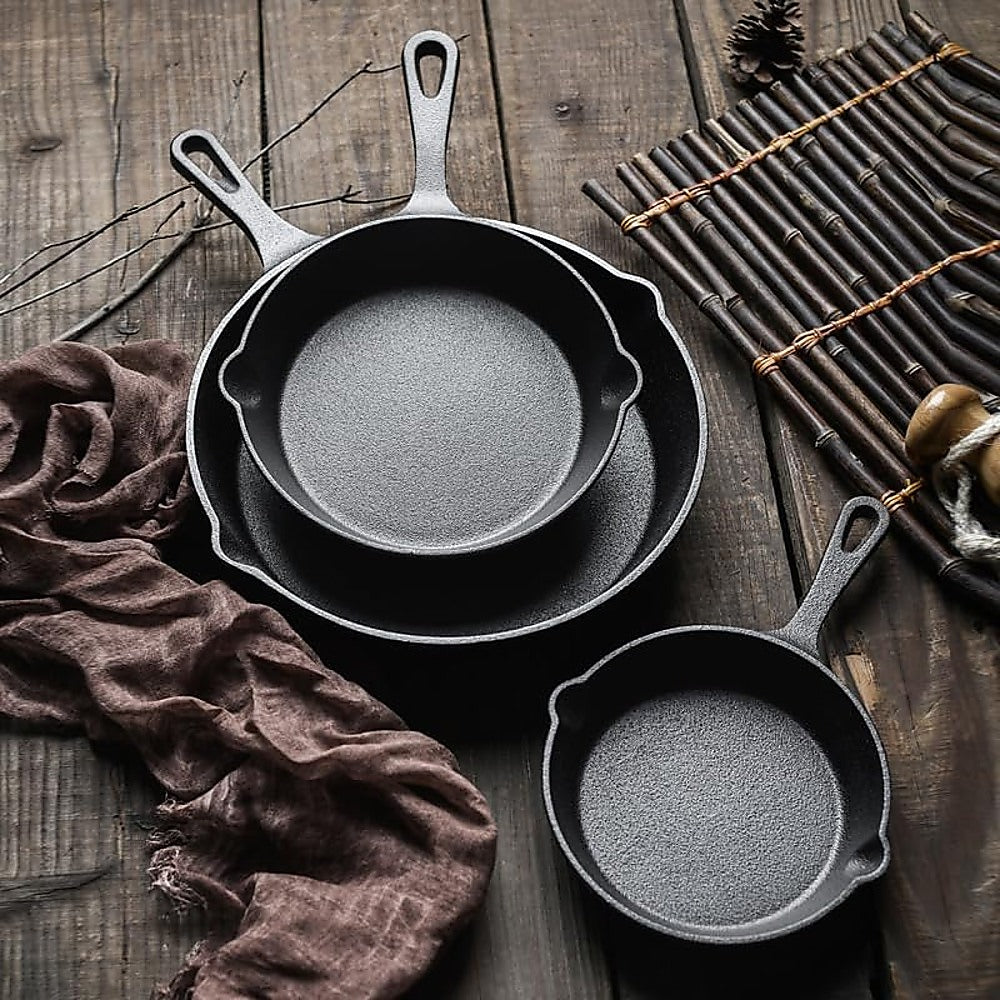 Chef Cast Iron Frying Pan Set – 3PCS Skillet, Grill & Oven Cookware for Home Cooking - Image 2