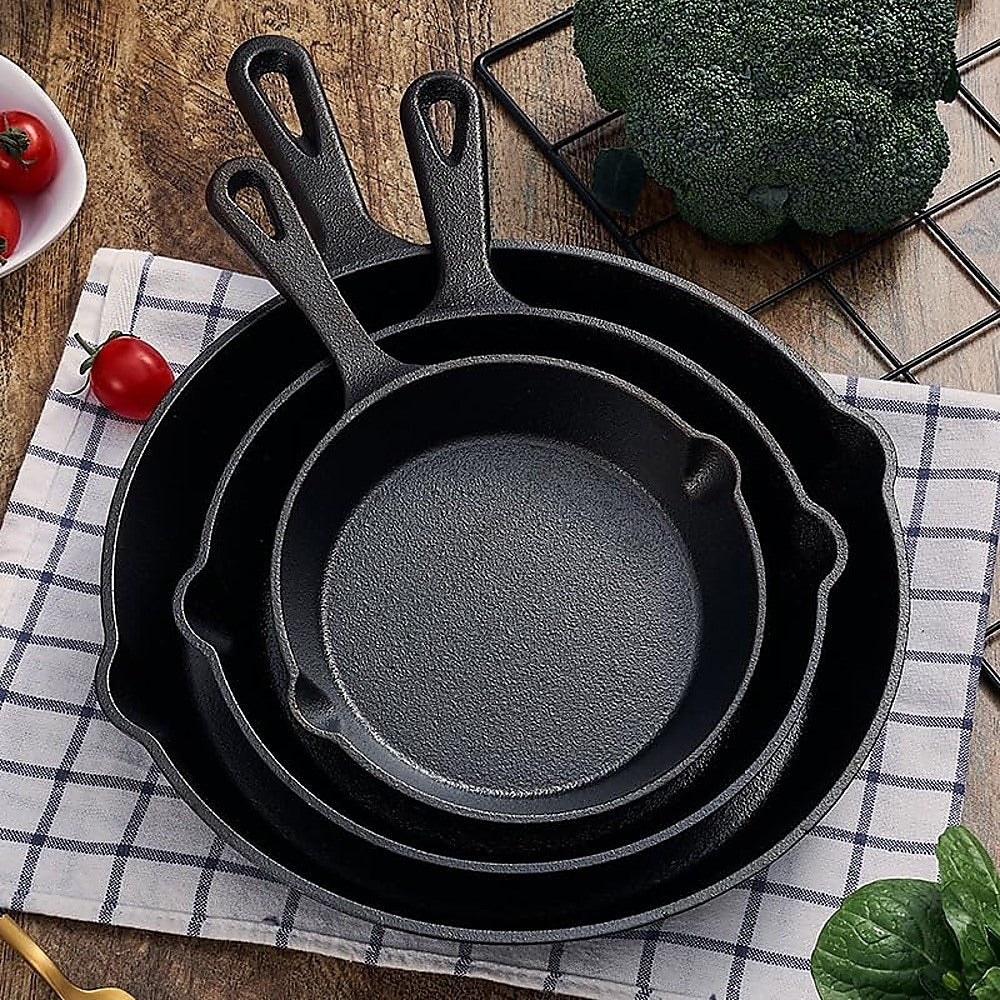 Chef Cast Iron Frying Pan Set – 3PCS Skillet, Grill & Oven Cookware for Home Cooking - Image 5