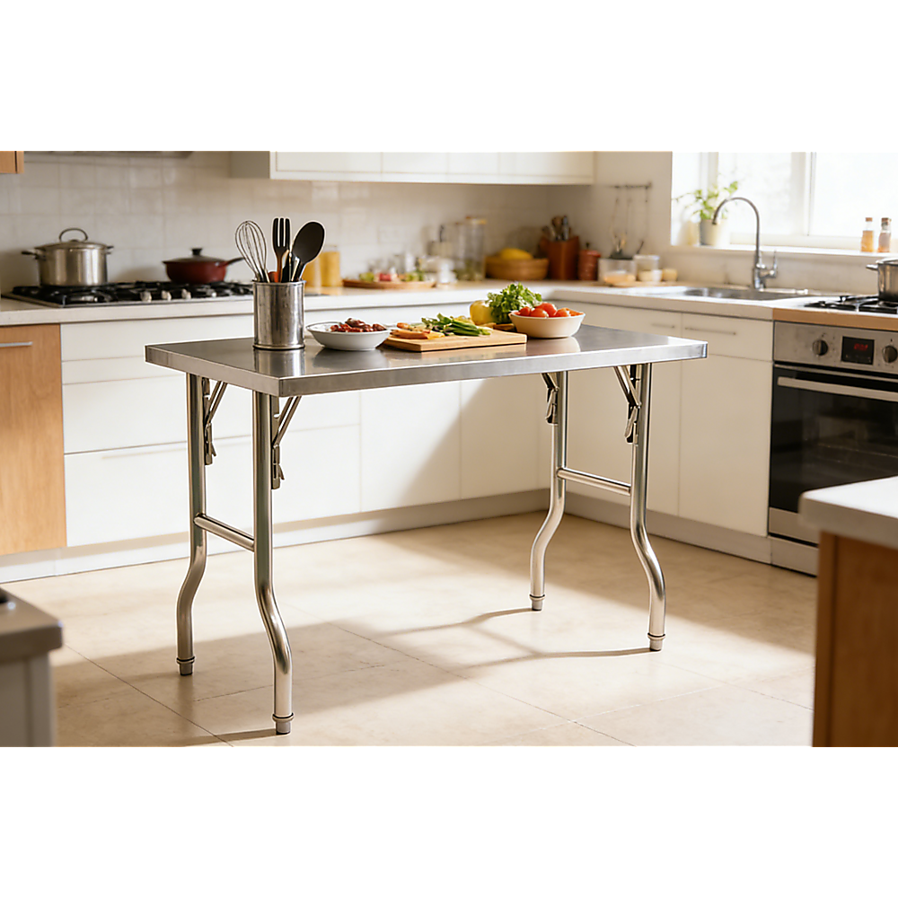 Stainless Steel Kitchen Bench Folding Commercial Prep Work Table 122x61cm - Image 2