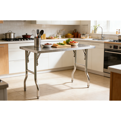 Stainless Steel Kitchen Bench Folding Commercial Prep Work Table 122x61cm - Image 2