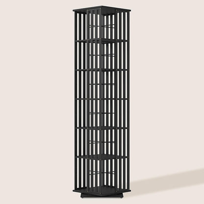 360 Rotating Bookshelf Bamboo Storage Display Rack Shelving in Black - Image 4