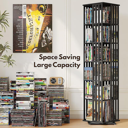 360 Rotating Bookshelf Bamboo Storage Display Rack Shelving in Black - Image 9