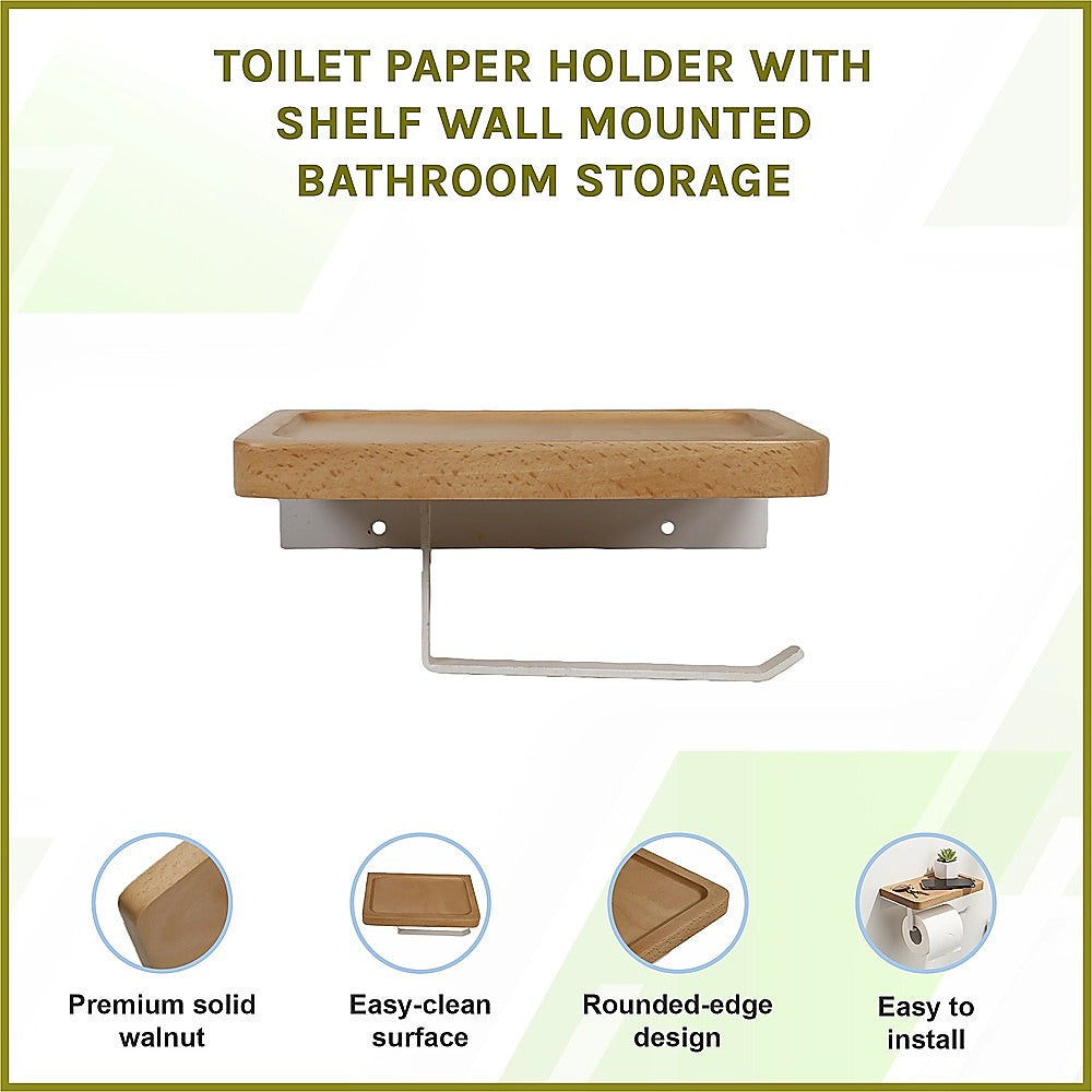 Toilet Paper Holder with Shelf Wall Mounted Bathroom Storage - Image 3
