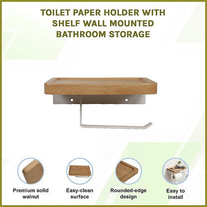 Toilet Paper Holder with Shelf Wall Mounted Bathroom Storage - Image 3