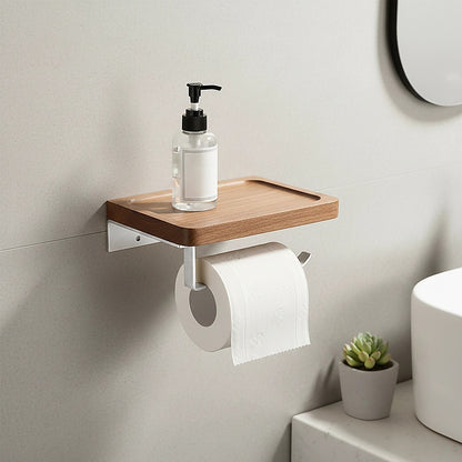 Toilet Paper Holder with Shelf Wall Mounted Bathroom Storage - Image 5