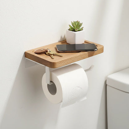 Toilet Paper Holder with Shelf Wall Mounted Bathroom Storage - Image 7