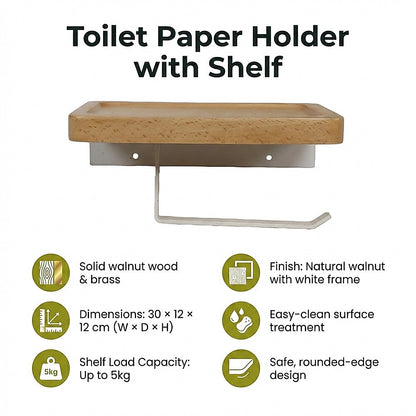 Toilet Paper Holder with Shelf Wall Mounted Bathroom Storage - Image 9