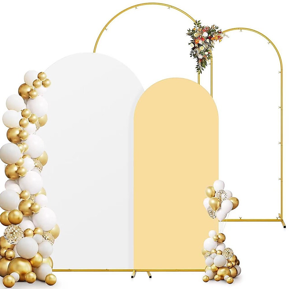 Arch Backdrop Stand with White & Yellow Cover Set for Weddings Events - Image 4